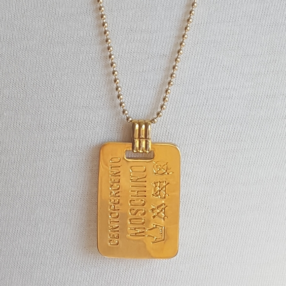 MOSCHINO Dog Tag Necklace Vintage 24k Plated - Picture 14 of 15
